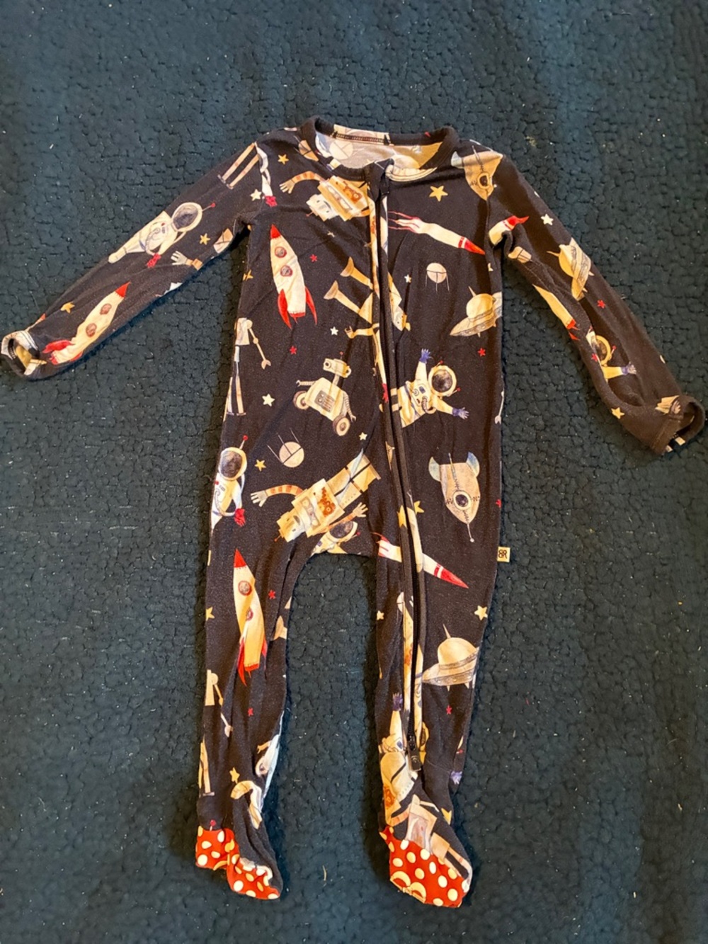 Bums & roses Space Rocket Print Navy Kids One-Piece Footed Pajamas